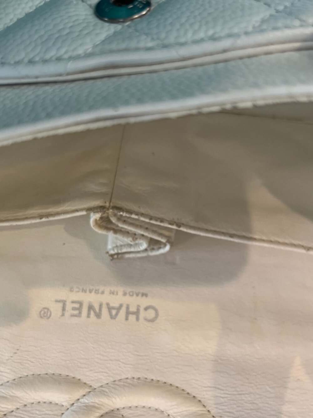 CHANEL White Caviar Medium Double Flap Shoulder Bag with Silver Hardware - Picture 8 of 12